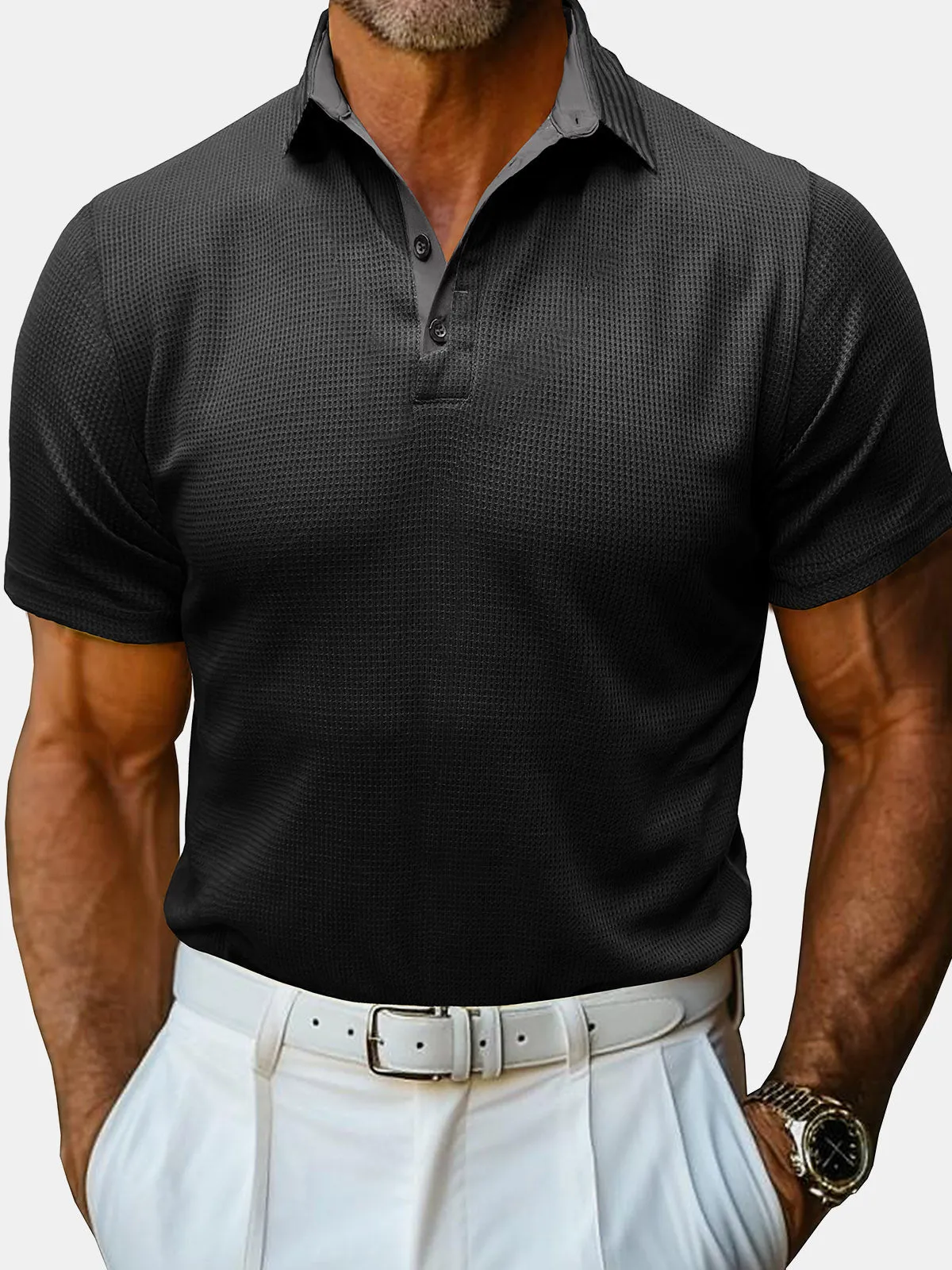 Men's Solid Color Leisure Short Sleeve Summer Polo Shirt