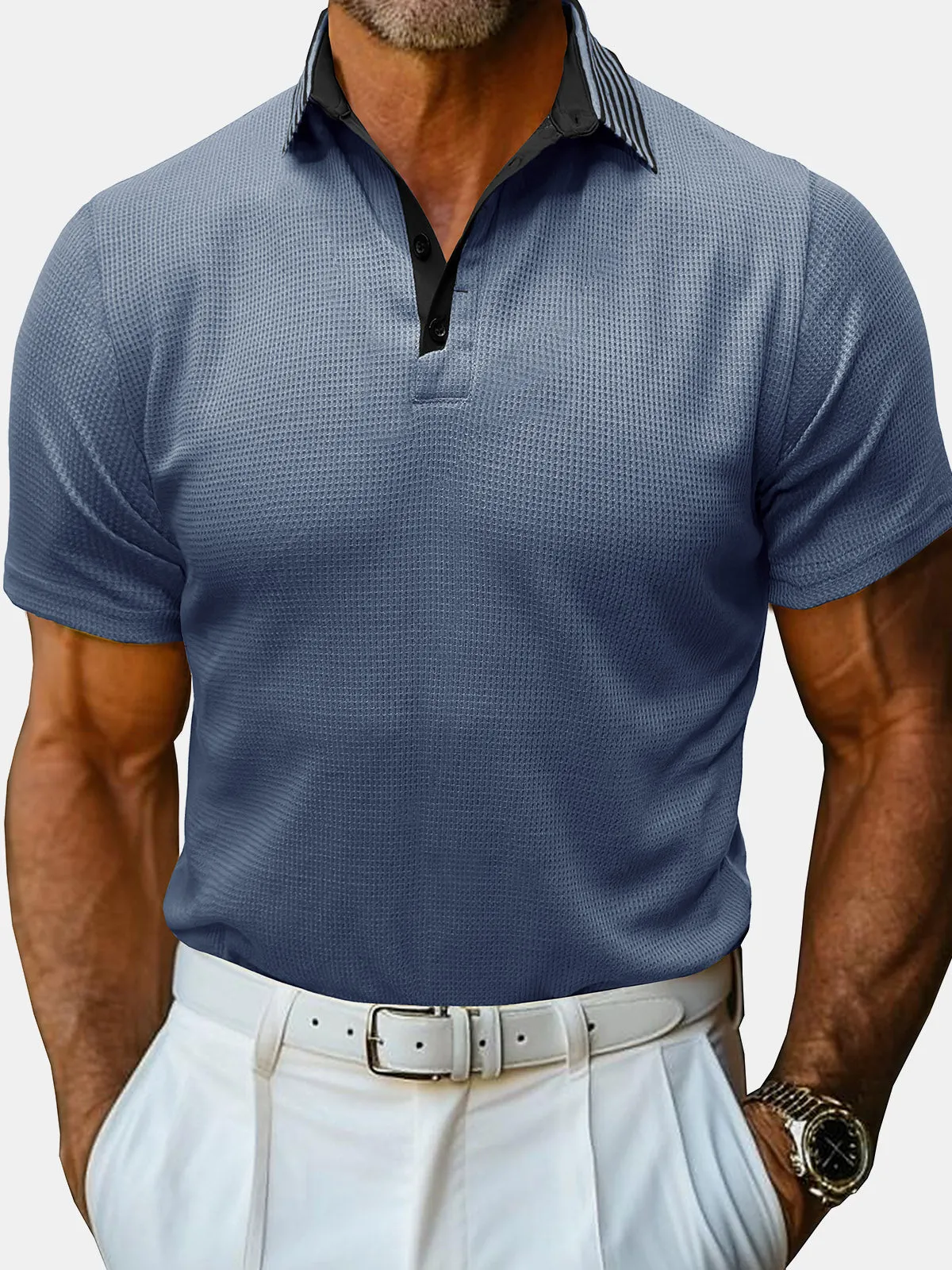 Men's Solid Color Leisure Short Sleeve Summer Polo Shirt