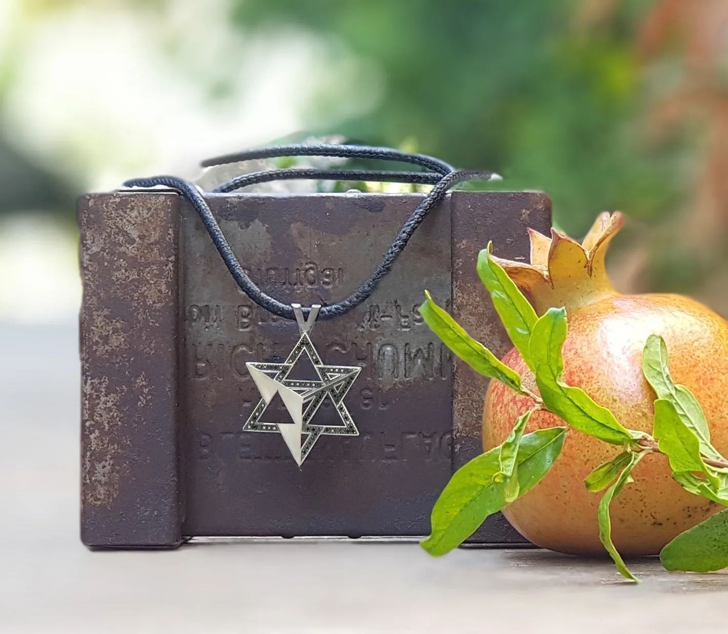 Merkavah Pendant set with Black Colored Diamond (Bleached)