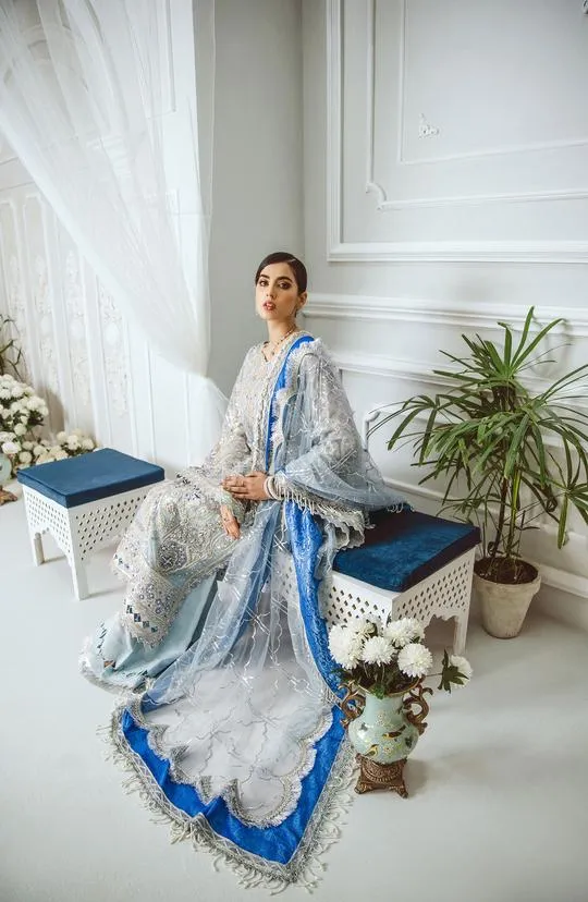 MFD-0005-Cobalt Clouds | Maryum N Maria Luxury Chiffon Collection 2021 | Unstitched Embroidered Net Suits