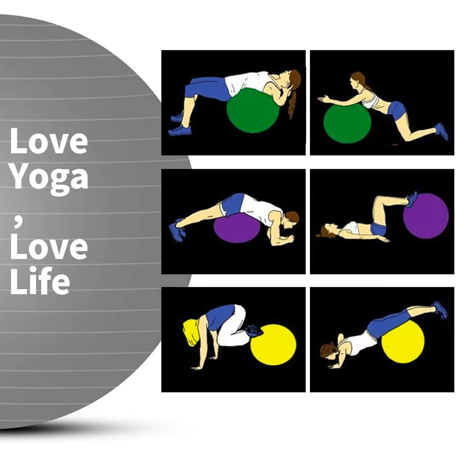 Minge fitness pentru gimnastica 65 cm, pompa inclusa - GRI