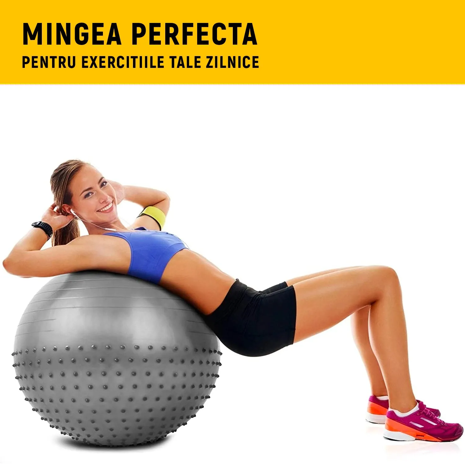 Minge fitness pentru gimnastica 65 cm, pompa inclusa - GRI