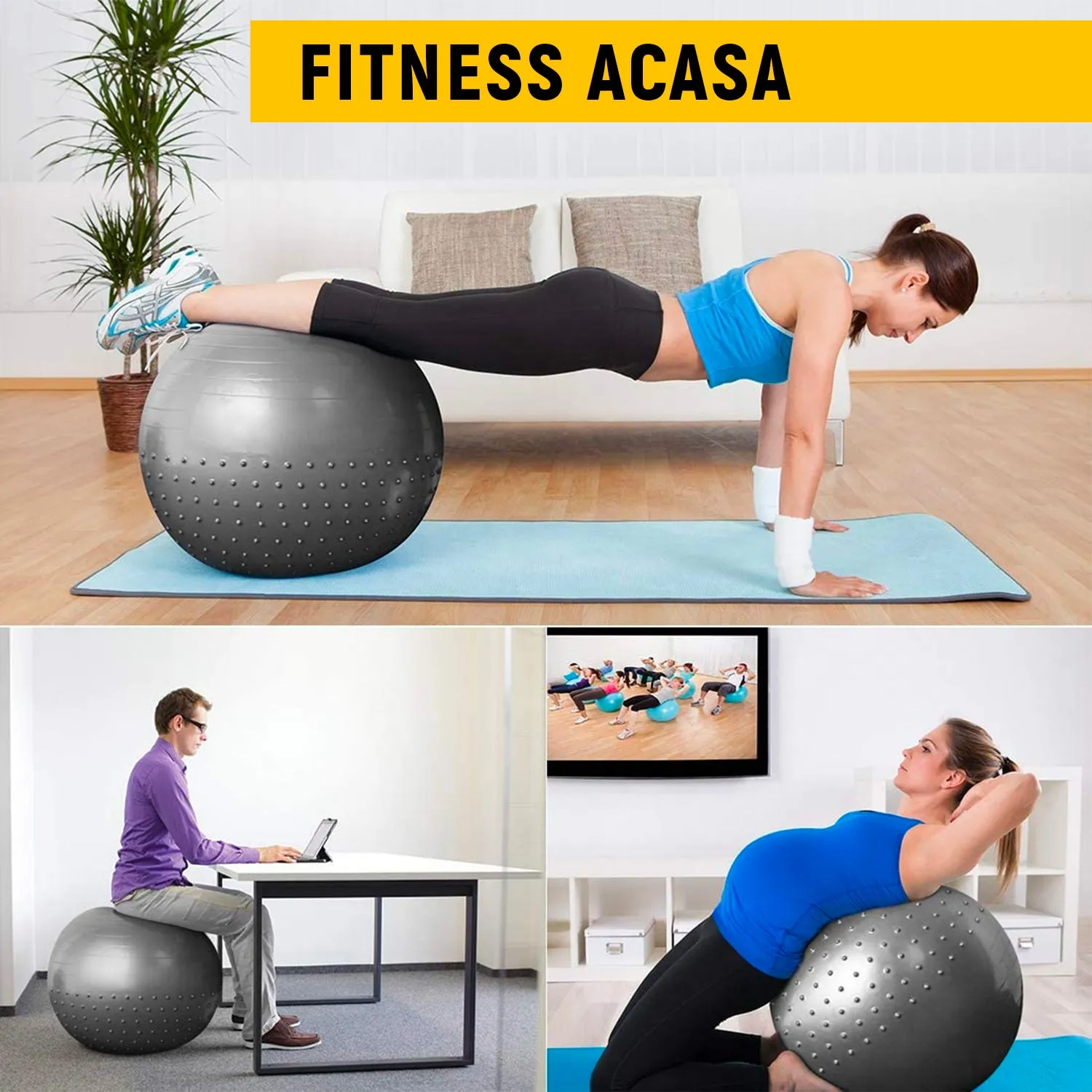 Minge fitness pentru gimnastica 65 cm, pompa inclusa - GRI