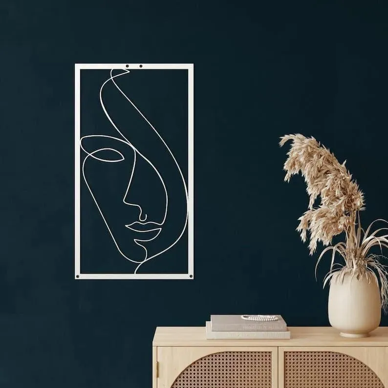 Minimalist Abstract Female Face Metal Wall Hanging Decor