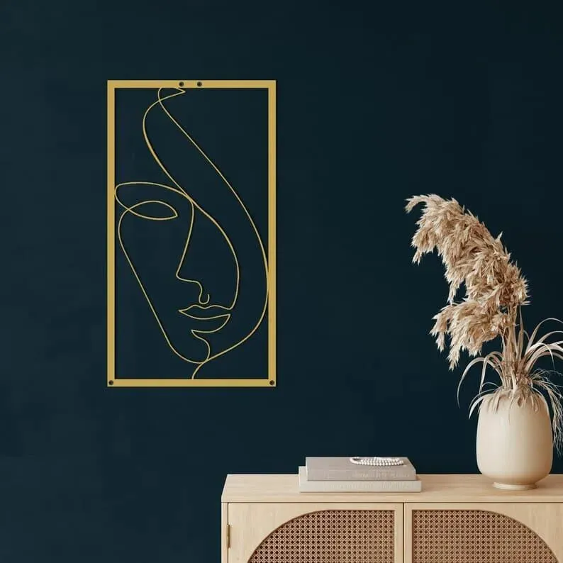 Minimalist Abstract Female Face Metal Wall Hanging Decor