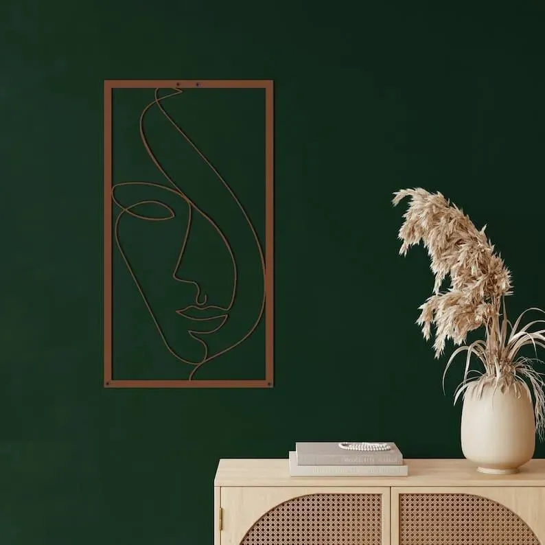 Minimalist Abstract Female Face Metal Wall Hanging Decor