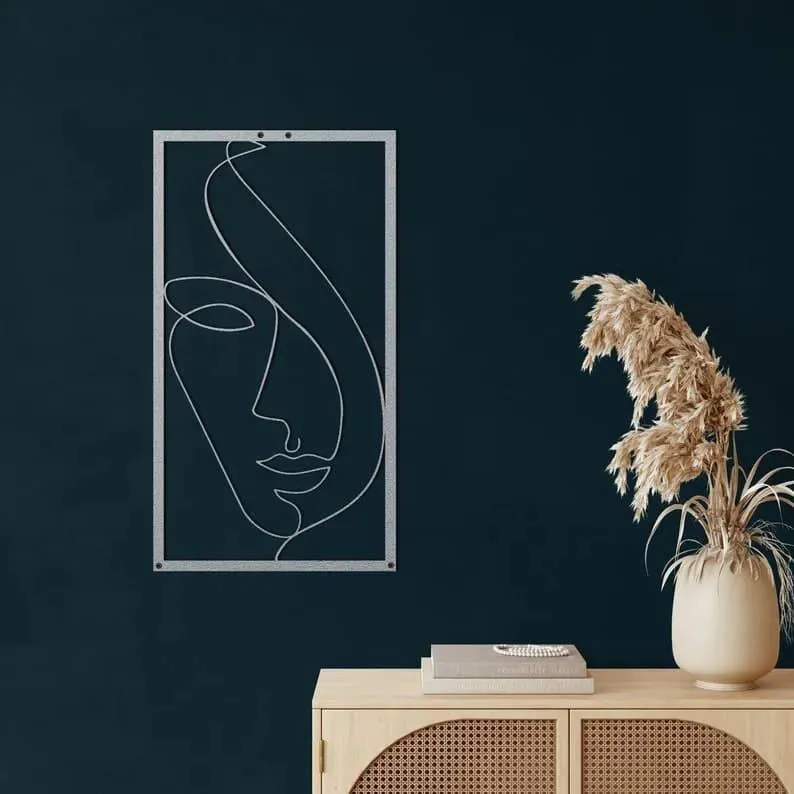 Minimalist Abstract Female Face Metal Wall Hanging Decor