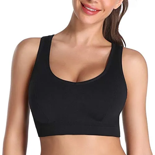 MIRITY Padded Strappy Sports Bras for Women Fashion Comfy Activewear Workout Bra Pack of 3, Black Blue White, Small