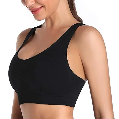MIRITY Padded Strappy Sports Bras for Women Fashion Comfy Activewear Workout Bra Pack of 3, Black Blue White, Small