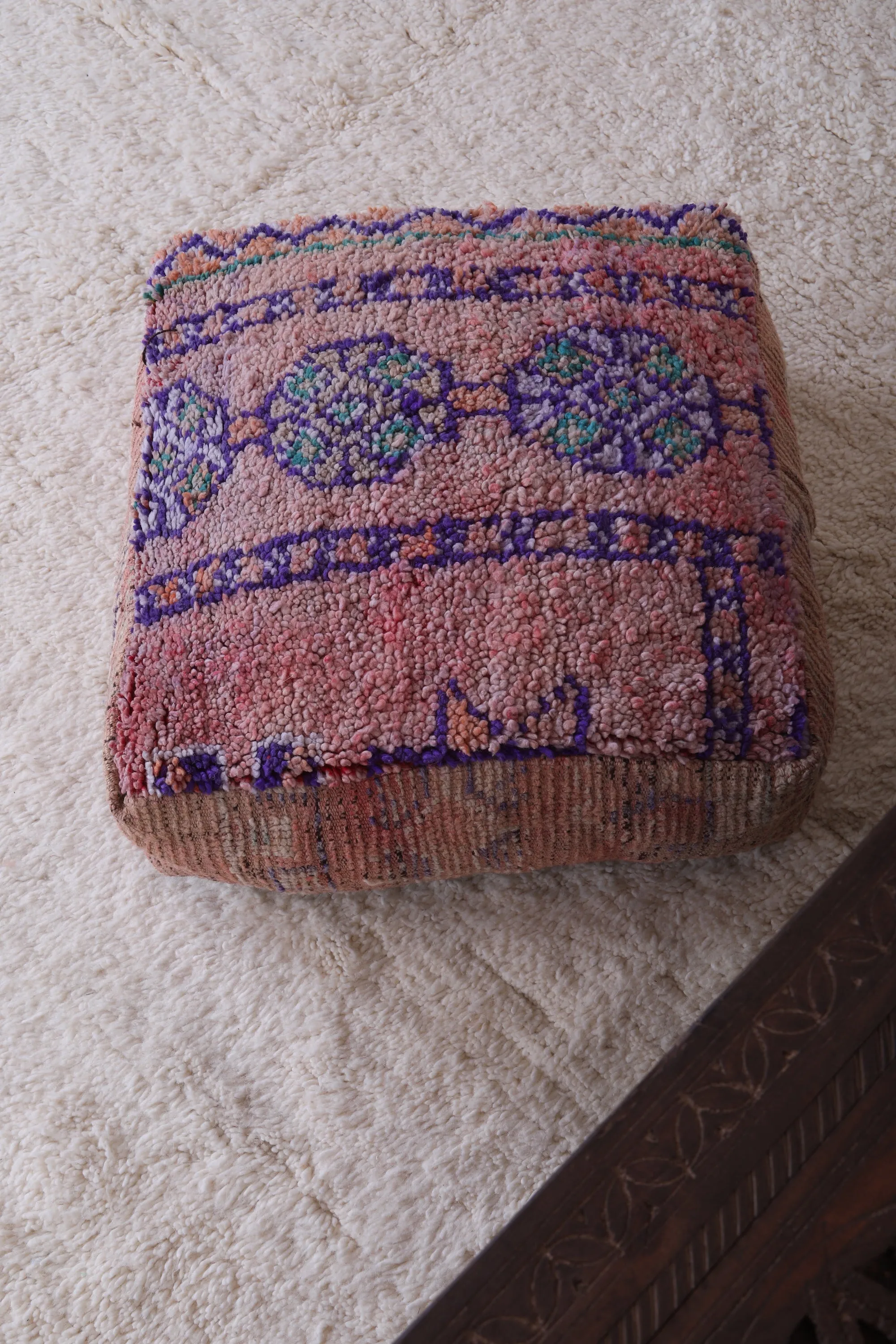 Moroccan berber handmade old azilal rug pouf