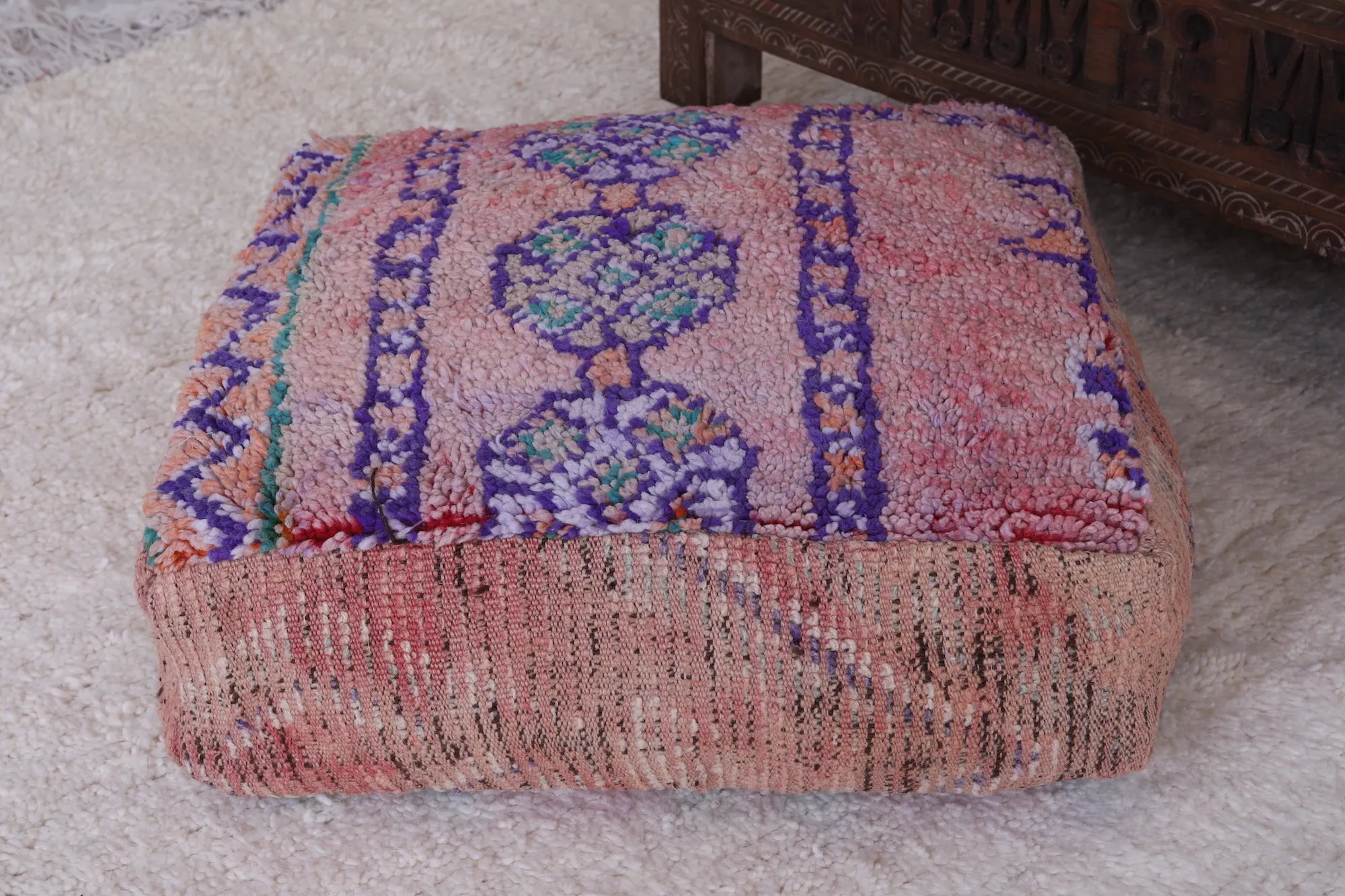 Moroccan berber handmade old azilal rug pouf