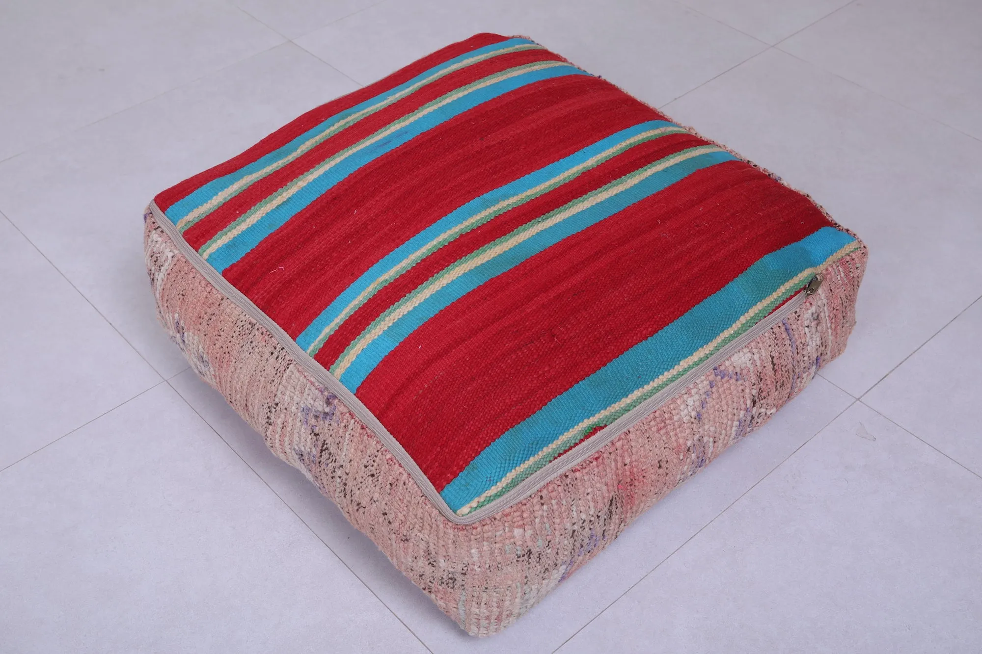 Moroccan berber handmade old azilal rug pouf