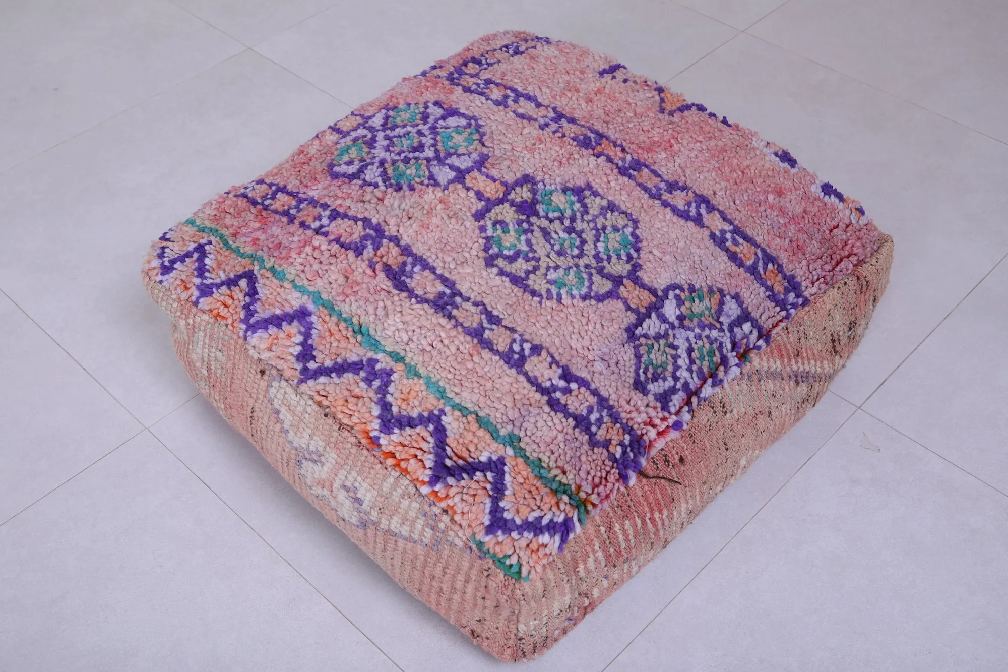 Moroccan berber handmade old azilal rug pouf
