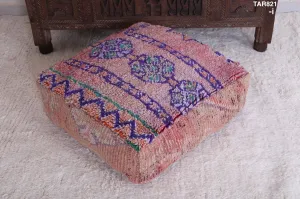 Moroccan berber handmade old azilal rug pouf