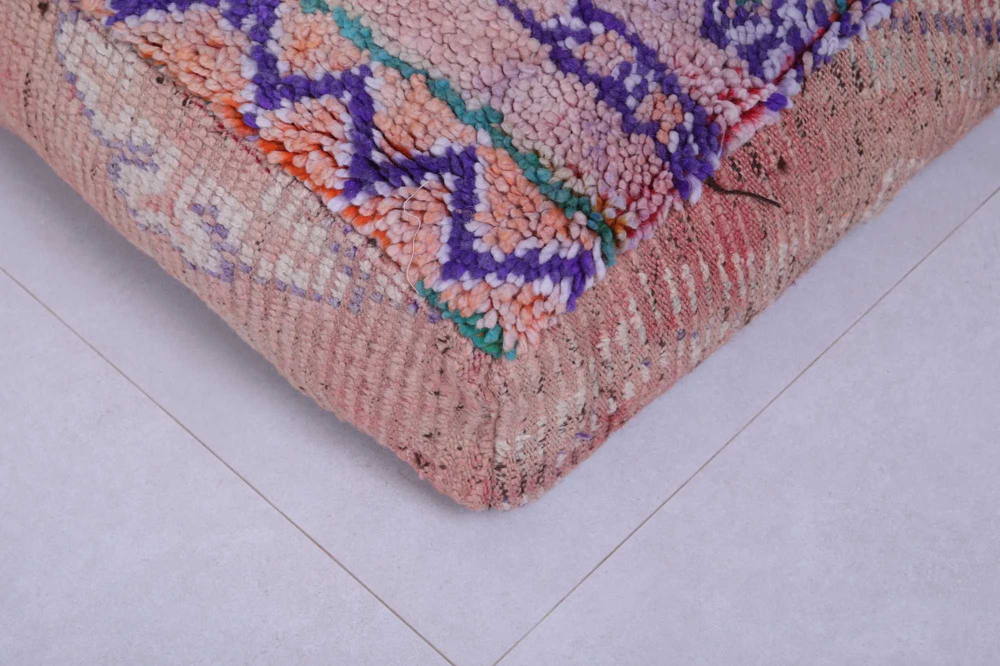 Moroccan berber handmade old azilal rug pouf