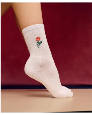 Move Active Crew Non Slip Grip Socks - Vintage Rose White
