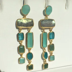 Multi - Stone Chalcedony - Green Quartz - Labradorite Earrings