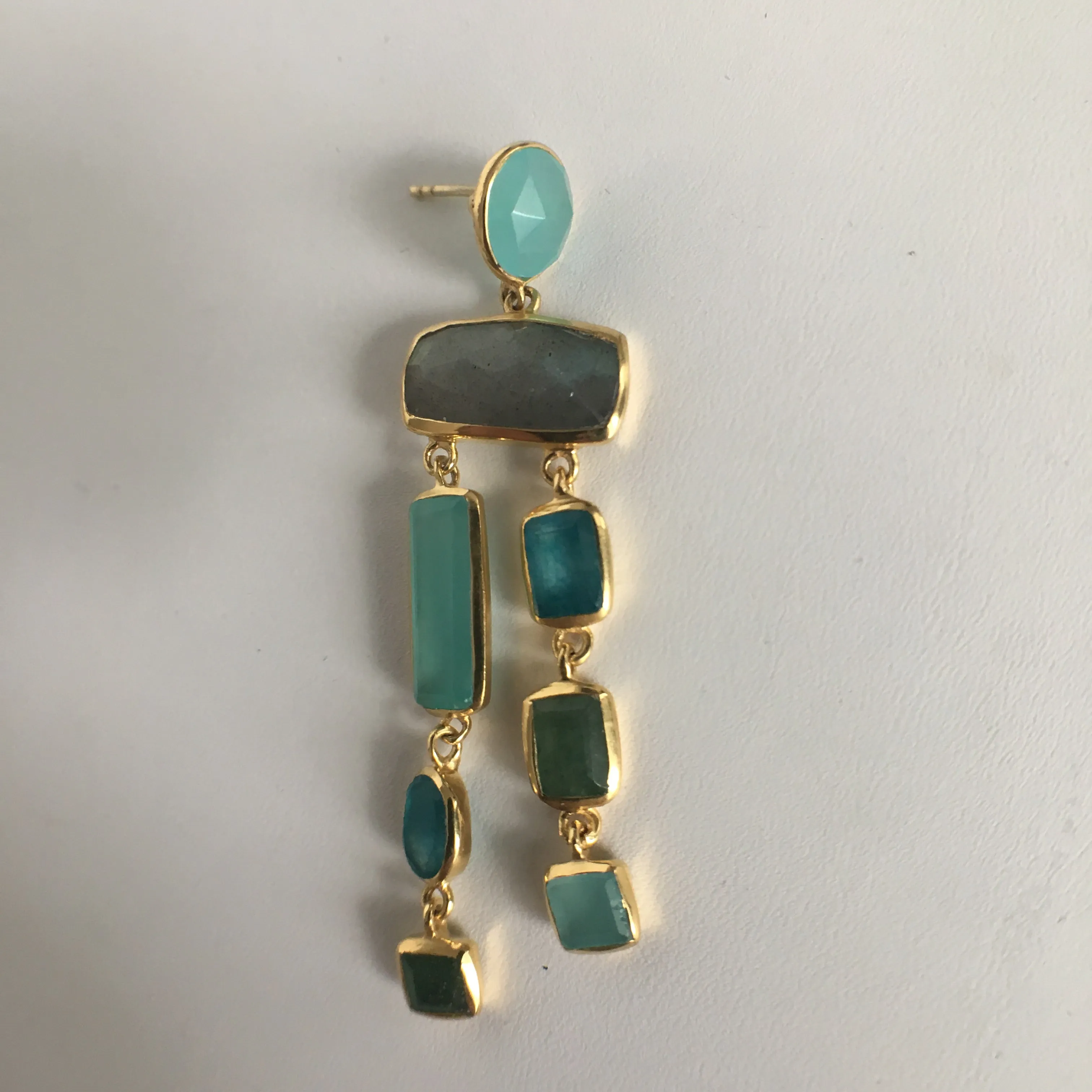 Multi - Stone Chalcedony - Green Quartz - Labradorite Earrings