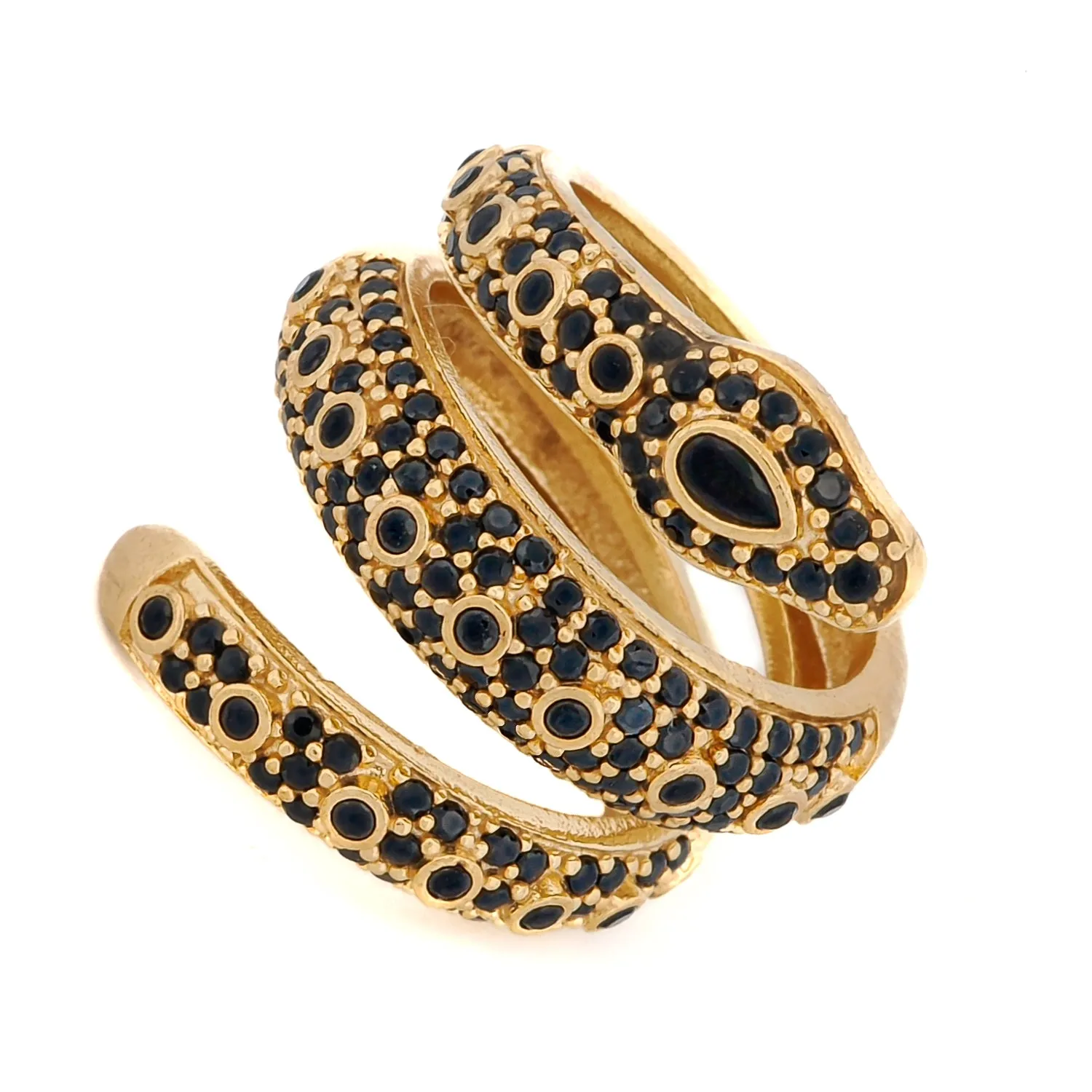Mystic Serpent Black Stone Triple Wrap Ring