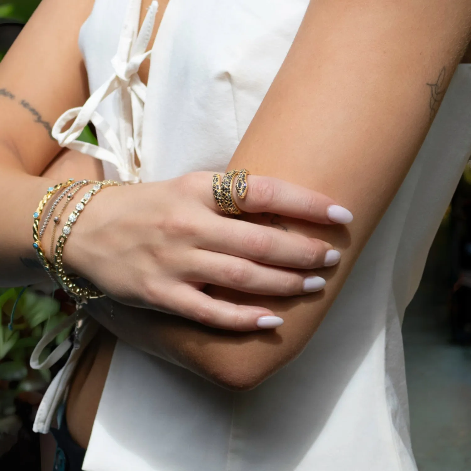 Mystic Serpent Black Stone Triple Wrap Ring