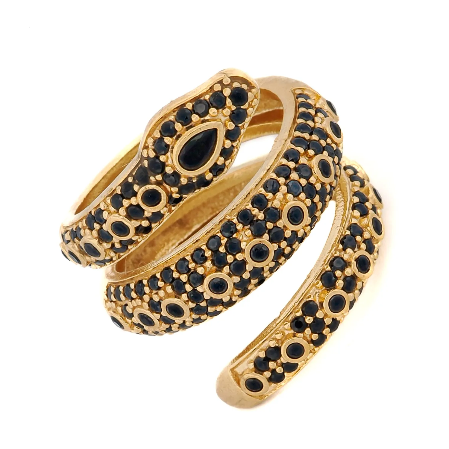 Mystic Serpent Black Stone Triple Wrap Ring