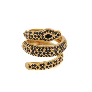 Mystic Serpent Black Stone Triple Wrap Ring