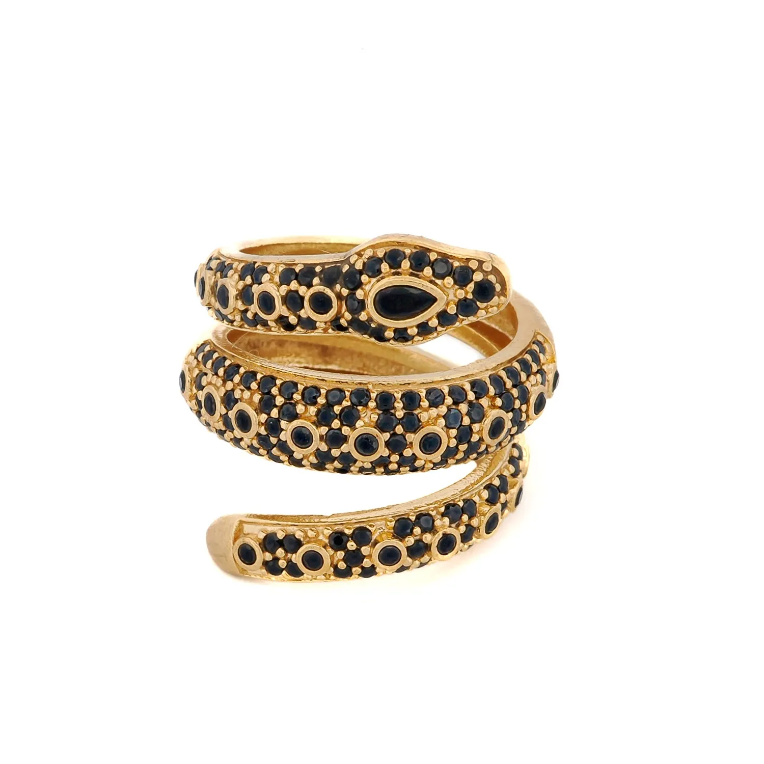 Mystic Serpent Black Stone Triple Wrap Ring