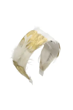 Narrow Feather Headband - White/Gold