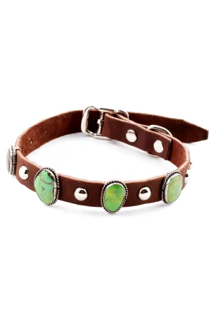 Navajo Genuine Gaspeite and Leather Dog Collar