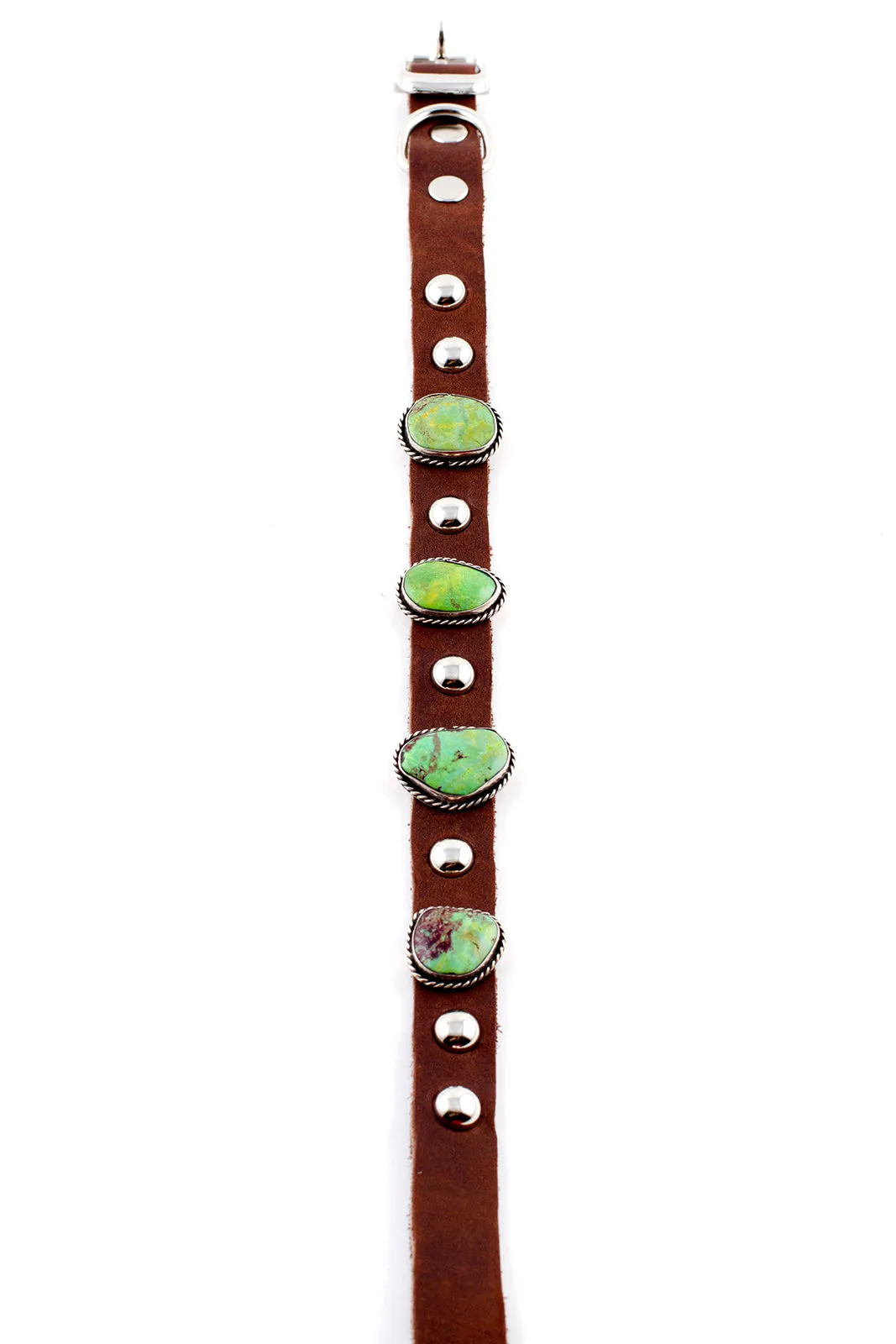 Navajo Genuine Gaspeite and Leather Dog Collar