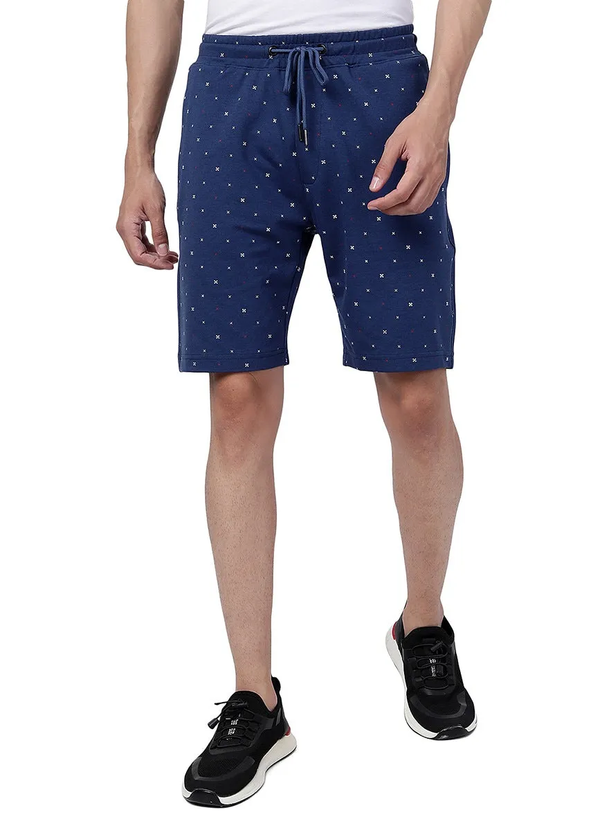 Navy Blue Printed Regular Fit Shorts | JadeBlue