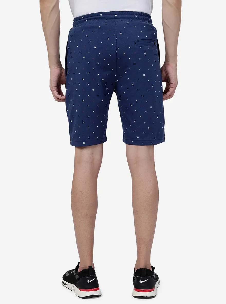 Navy Blue Printed Regular Fit Shorts | JadeBlue