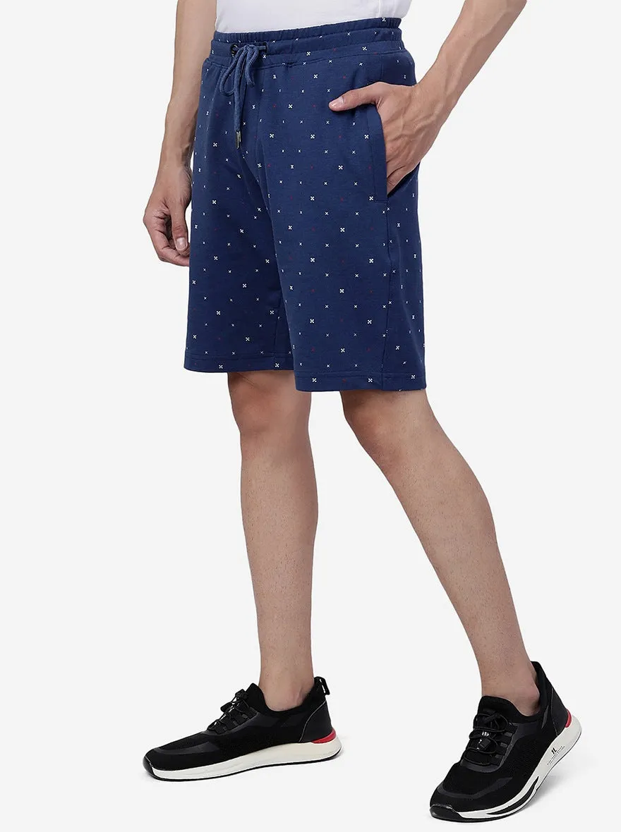 Navy Blue Printed Regular Fit Shorts | JadeBlue