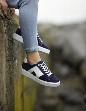 Navy Blue Suede Mid Top Sneakers