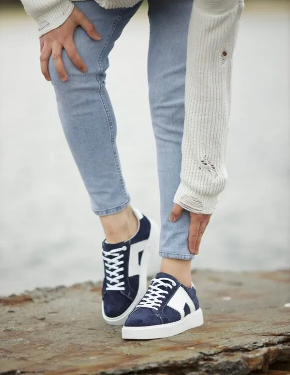 Navy Blue Suede Mid Top Sneakers