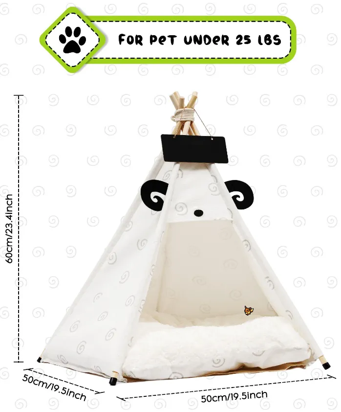 NEW Ealing Pet Teepee with Cushion for Dogs and Cats Puppies House with Bed Pet Tent Bed Indoor Outdoor (Modern)