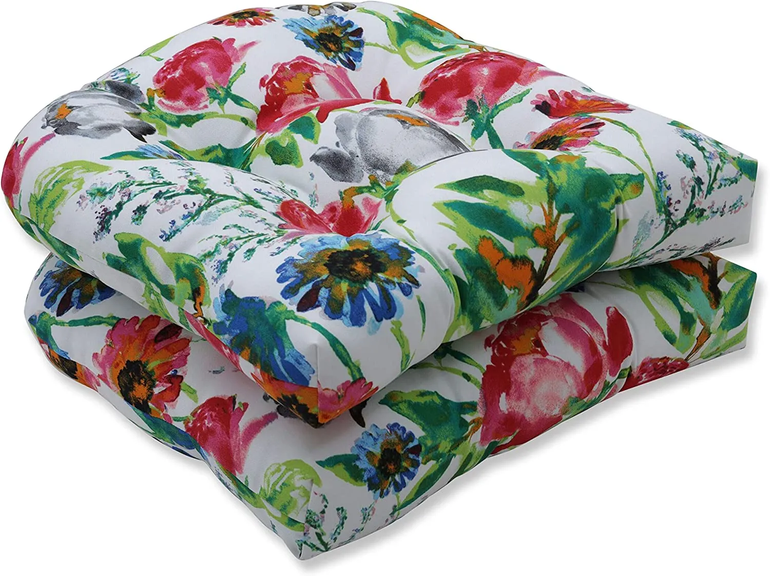 New Pillow Perfect Outdoor/Indoor Flower Mania Petunia Tufted Seat Cushions (Round Back), 19" x 19", Pink, 2 Pack, Retails $102 