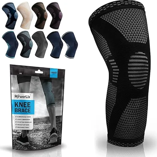 New PowerLix Knee Compression Sleeve - Best Knee Brace for Knee Pain for Men & Women Knee Support for Running, Basketball, Volleyball, Weightlifting, Gym, Workout, Sports Sz M