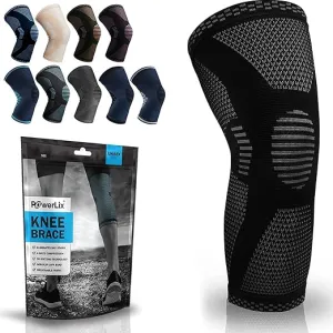 New PowerLix Knee Compression Sleeve - Best Knee Brace for Knee Pain for Men & Women Knee Support for Running, Basketball, Volleyball, Weightlifting, Gym, Workout, Sports Sz M