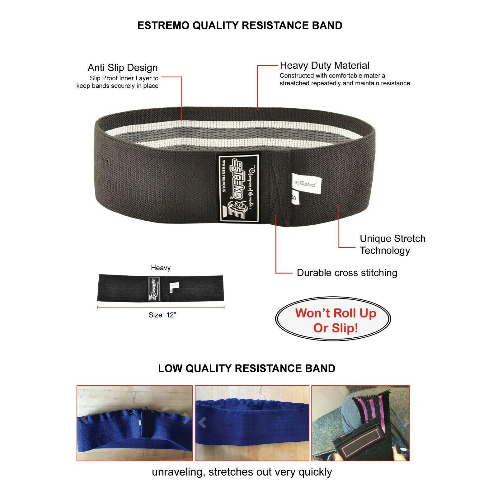 Non-Slip Hip Exercise Resistance Bands - 3 Colors/Black