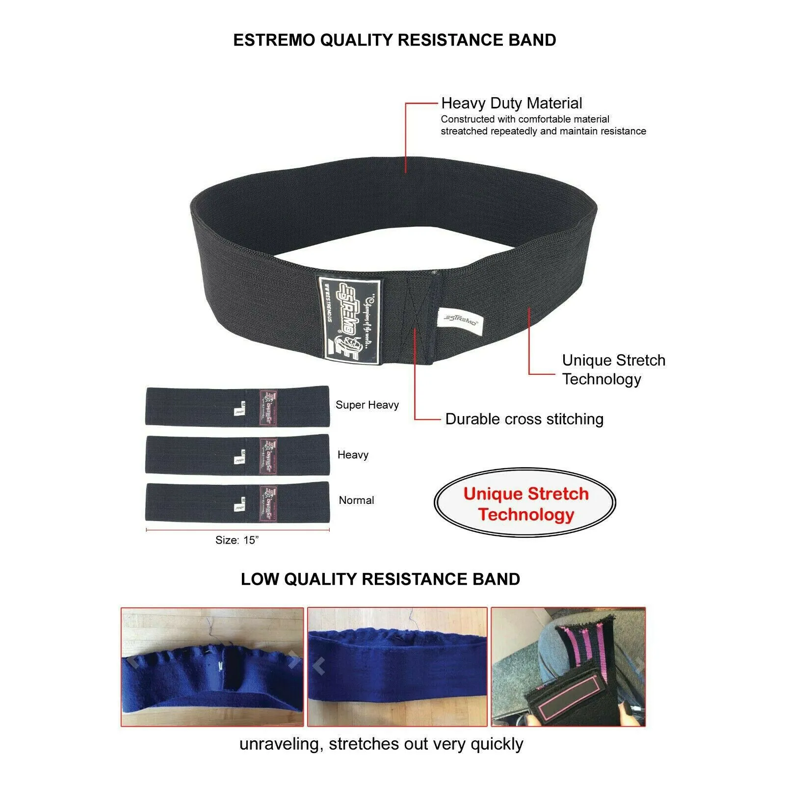 Non-Slip Hip Exercise Resistance Bands - Black