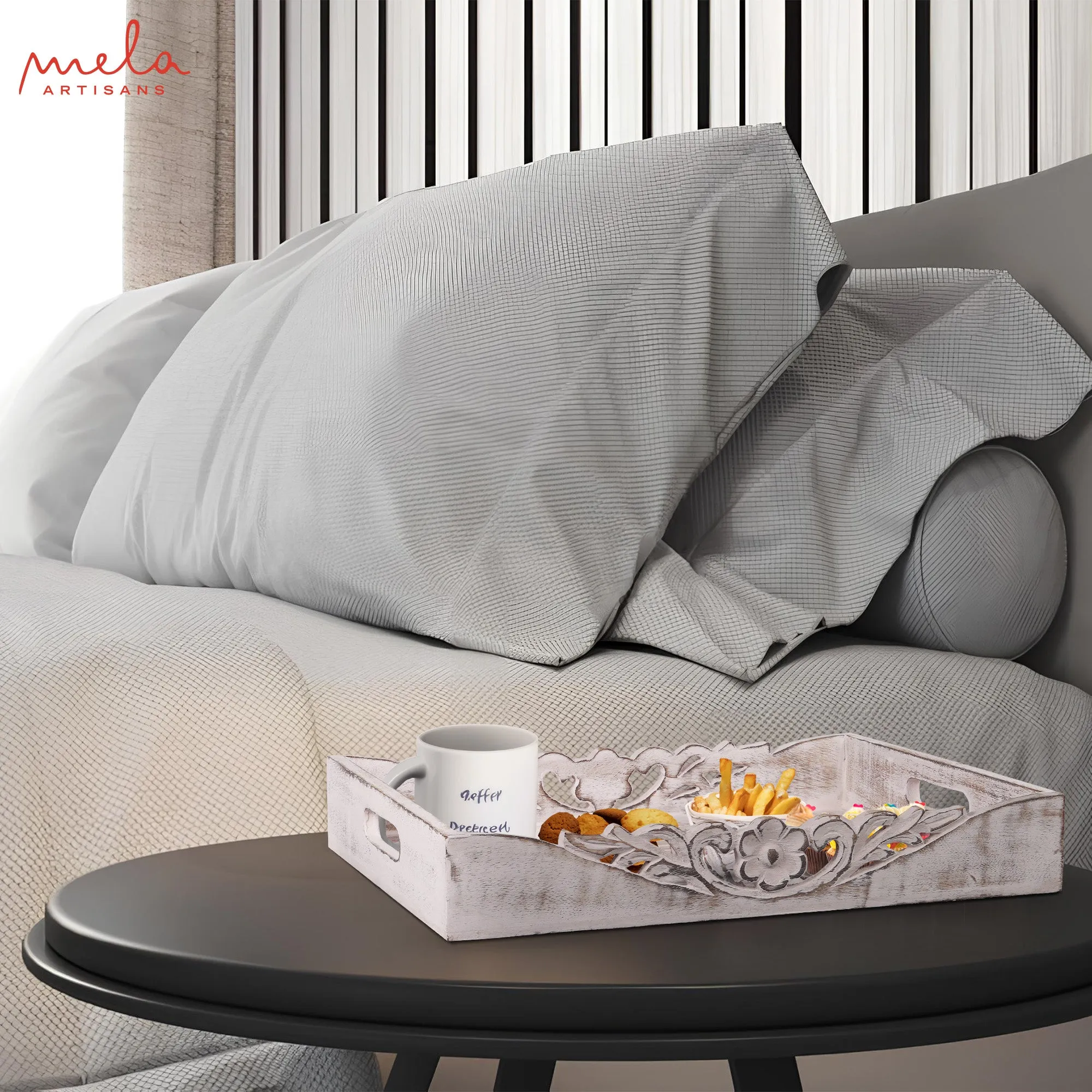 Orchid Rustic Gray and White Finish Bed Table Trays