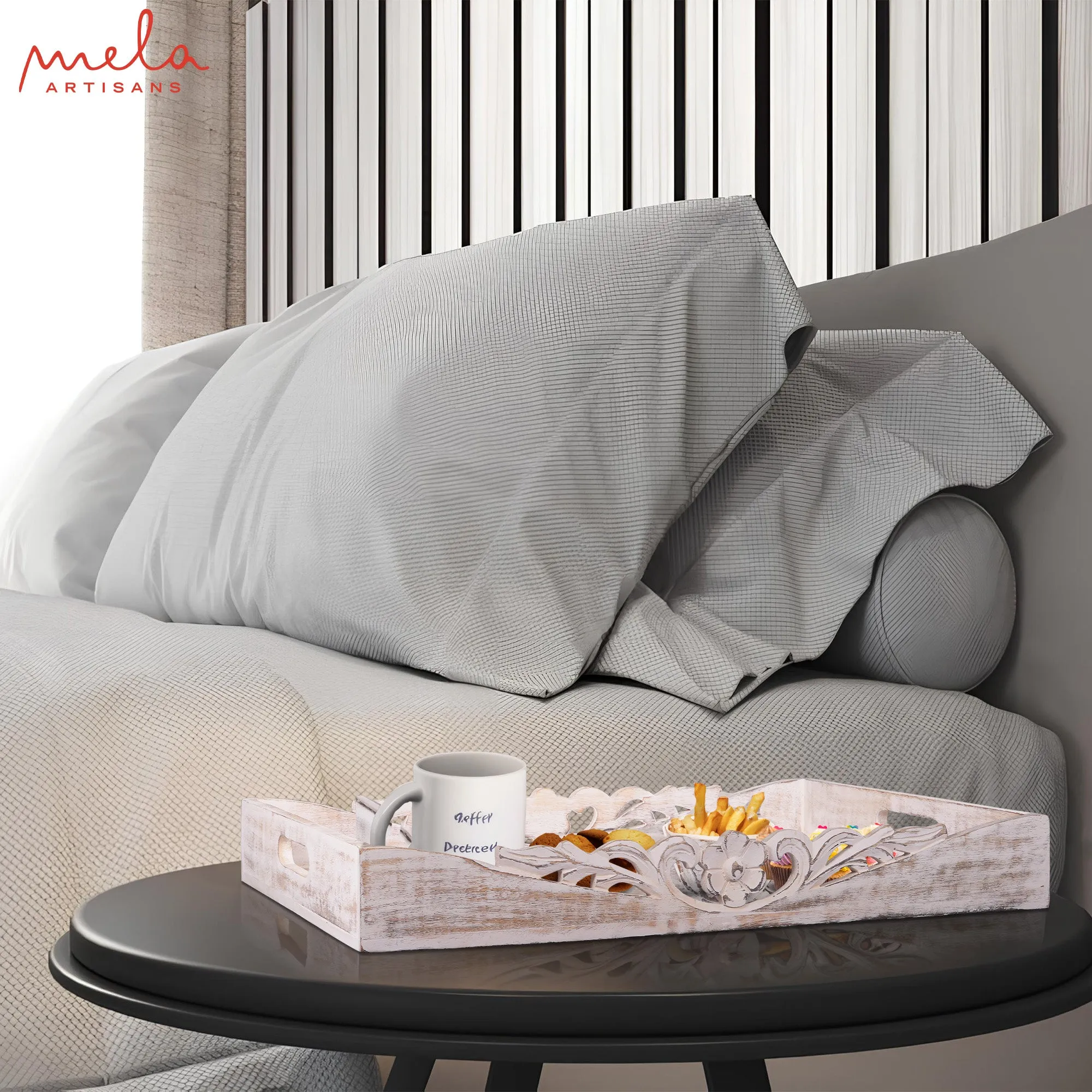 Orchid Rustic Gray and White Finish Bed Table Trays