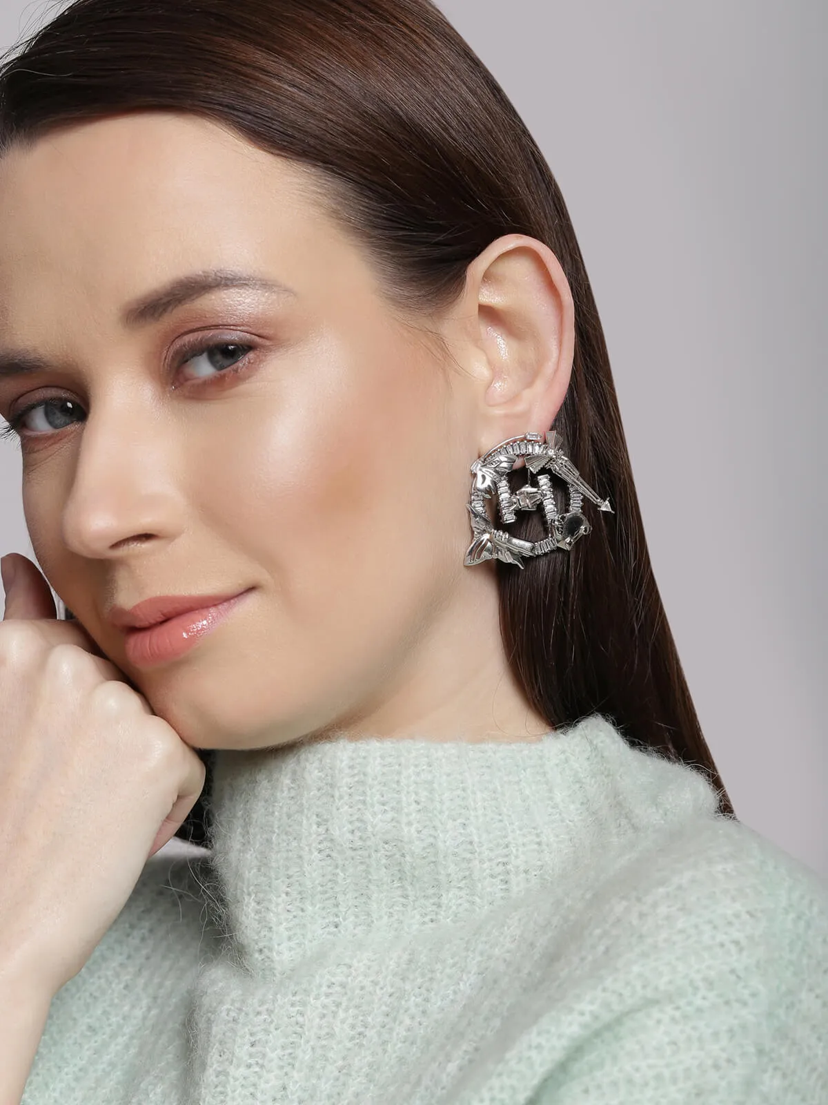 Outhouse   I    OH V Adrienne Lunar Studs Silver New OHAW19SE032