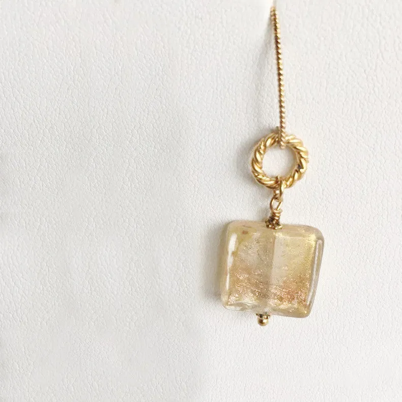 Pastel Lemon/Carmel Murano Glass Earrings, 24K Gold Plated