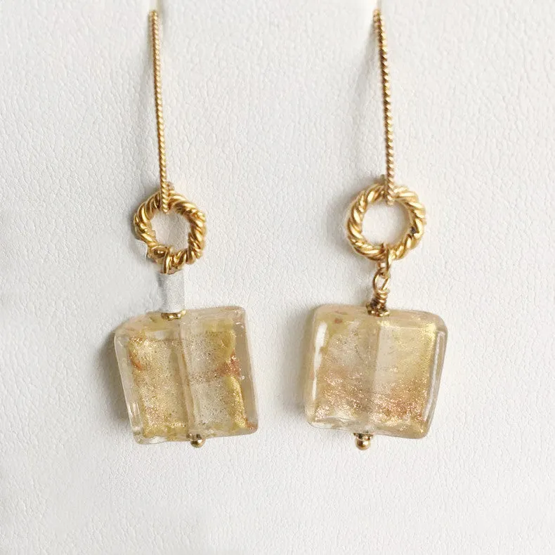 Pastel Lemon/Carmel Murano Glass Earrings, 24K Gold Plated