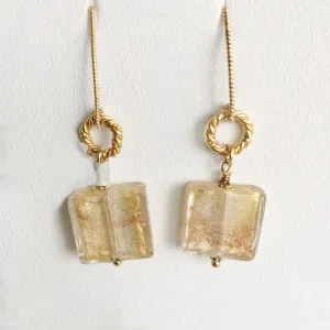 Pastel Lemon/Carmel Murano Glass Earrings, 24K Gold Plated