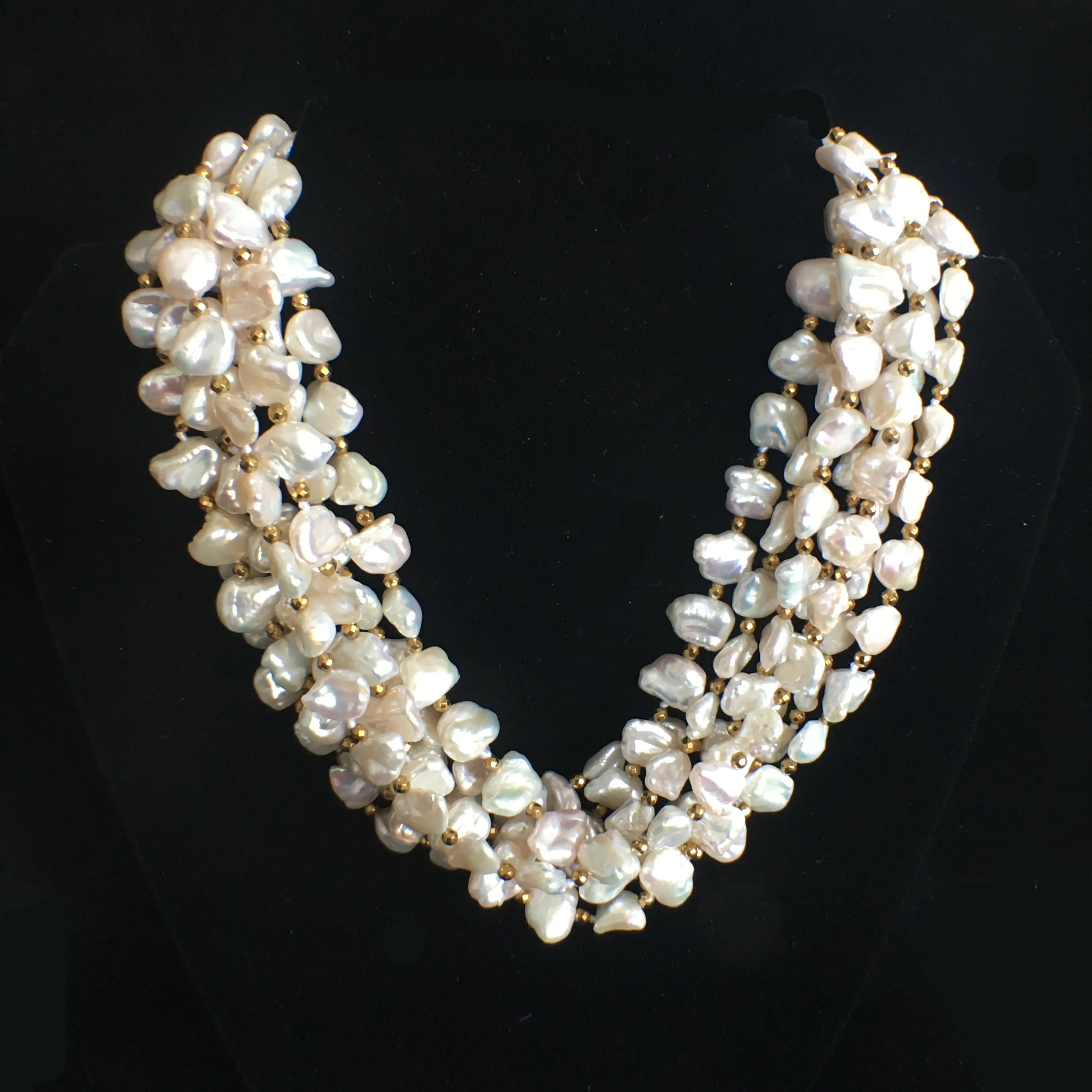 Petite Baroque Pearl and Pyrite Necklace