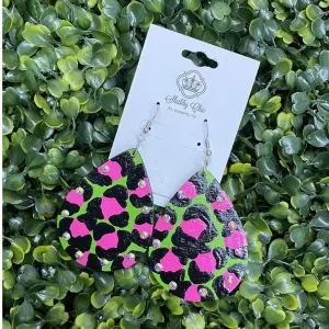 Pink and Lime Leopard Earrings