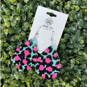 Pink and Turquoise Leopard Earrings